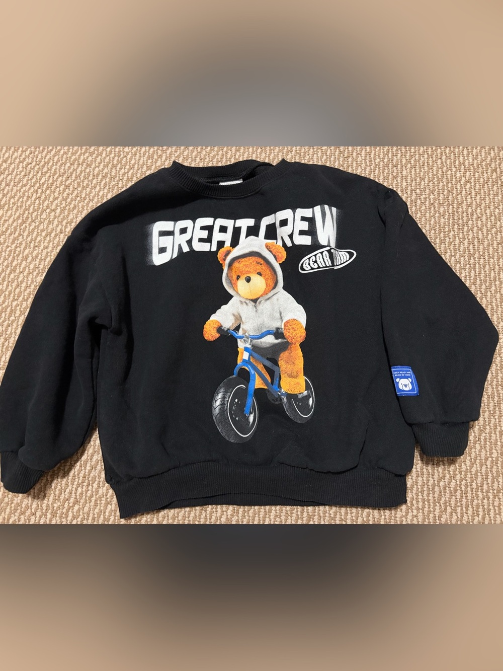 Kids size 6 Zara Black crewneck teddy bear sweater
